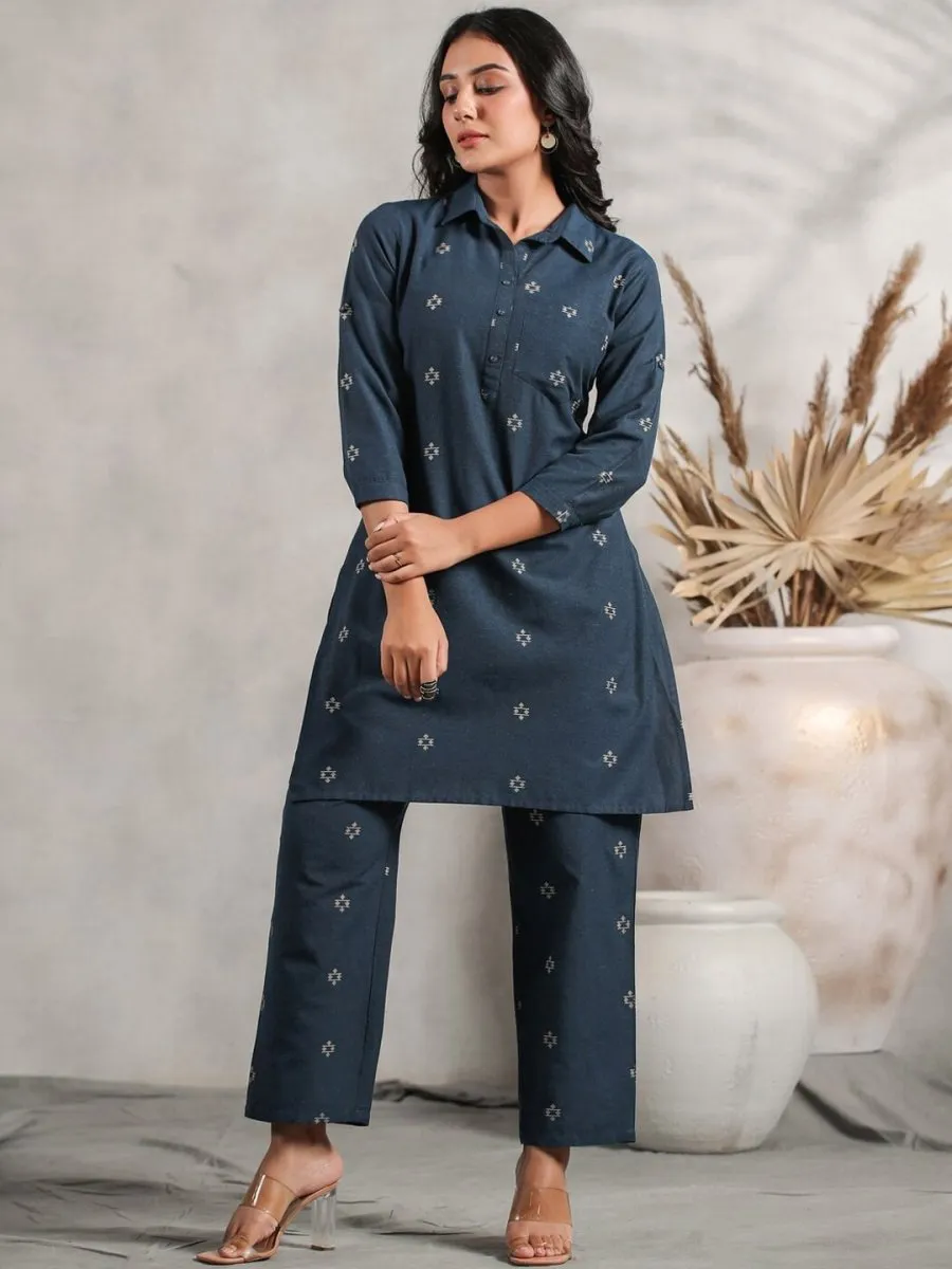 Anubhutee Ethnic Motifs Printed Shirt Collar Kurta with Trousers