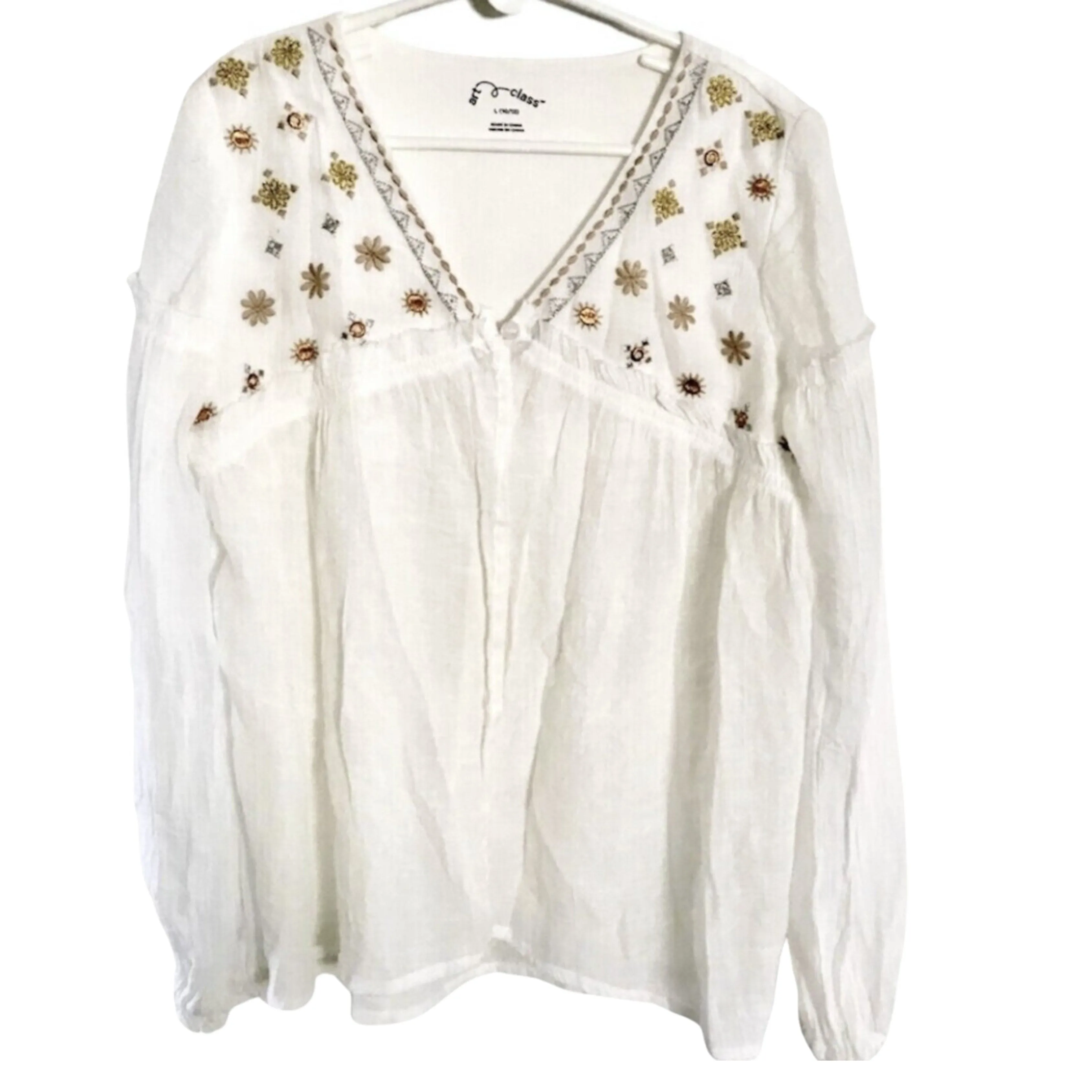 ART CLASS -  Gauzy Boho Embroidered LS Cardigan