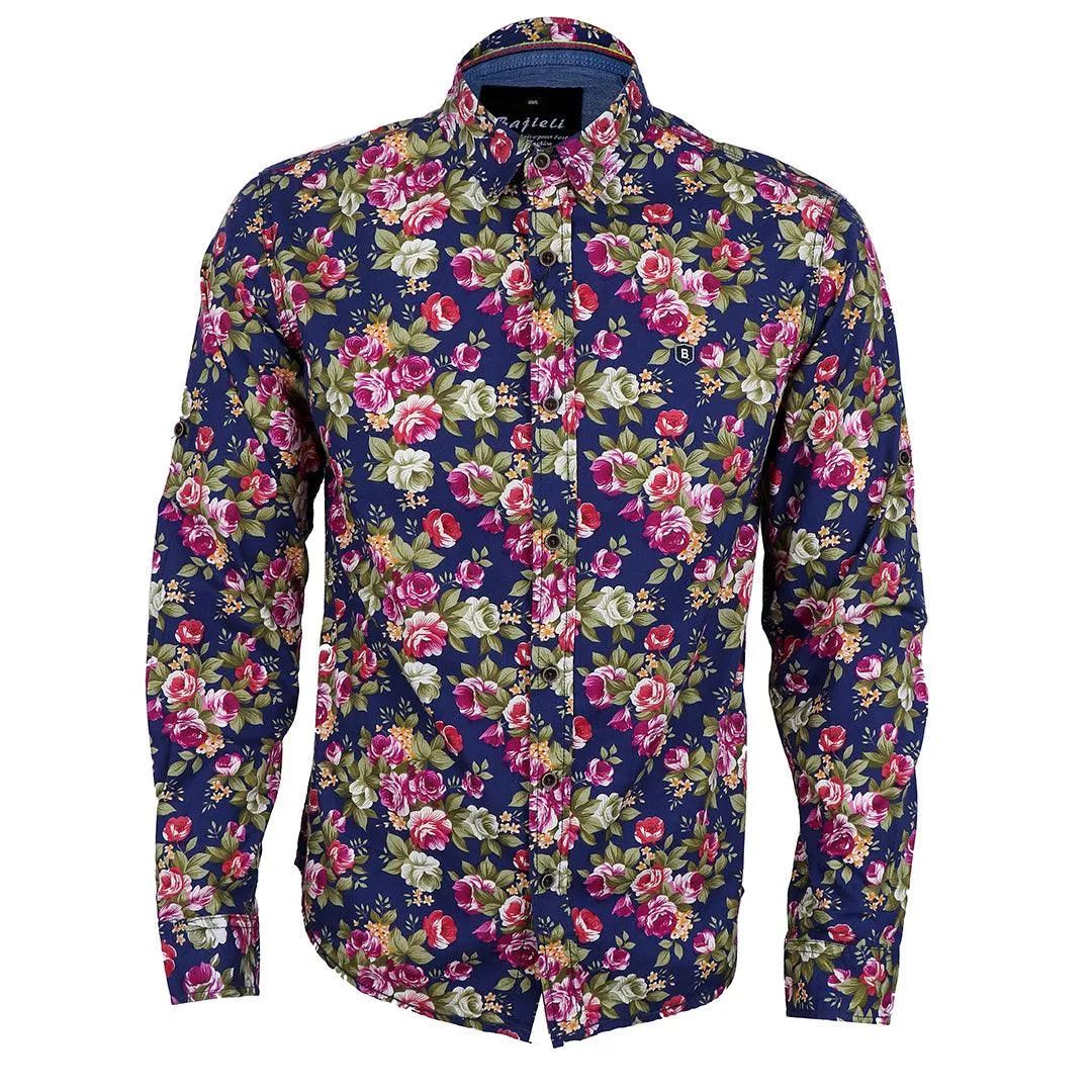 Bajieli New York City Quality Floral Designed Long Sleeve Shirt-Brown