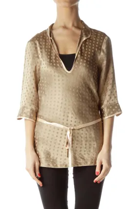 Beige Polka Dot Sheer Tunic Top