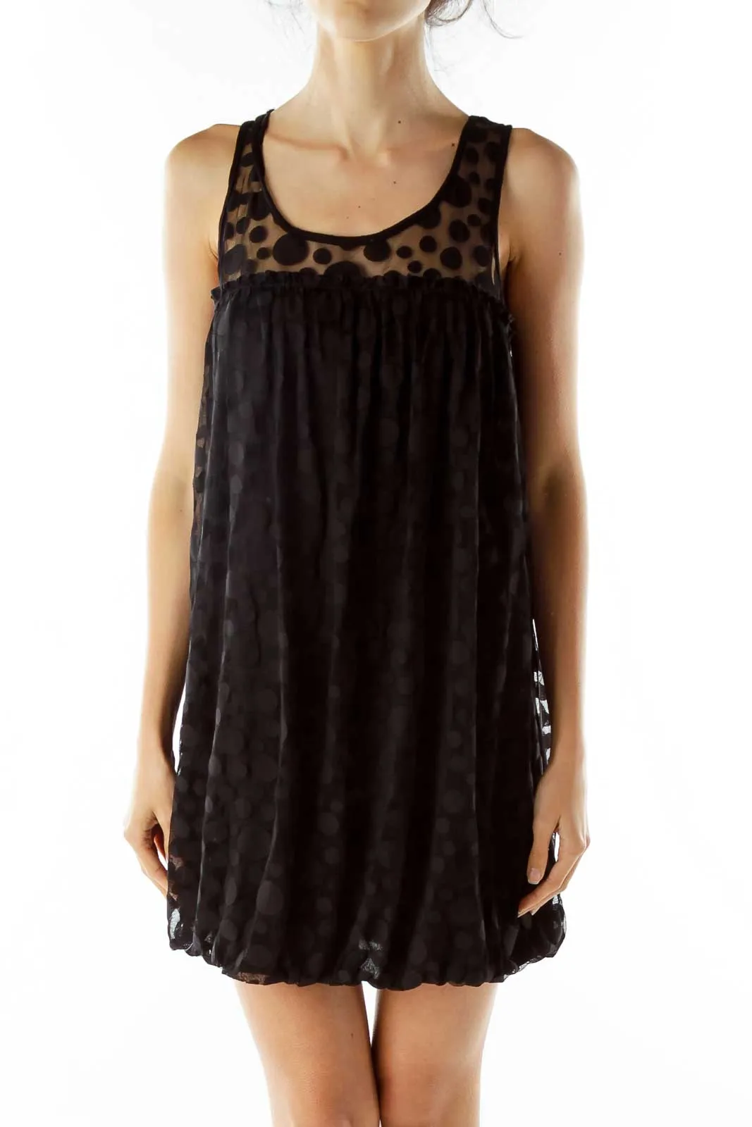 Black Round Design Sheer Tank Top