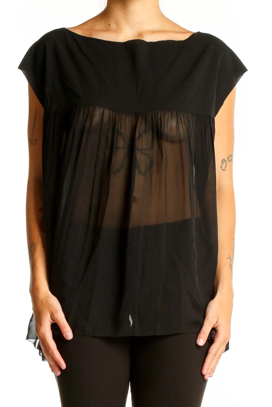 Black Sheer Flowy Sleeveless Top