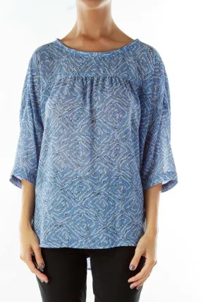 Blue Sheer Print Blouse