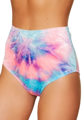 Blue Tie Dye Crushed Velvet High Waist Shorts