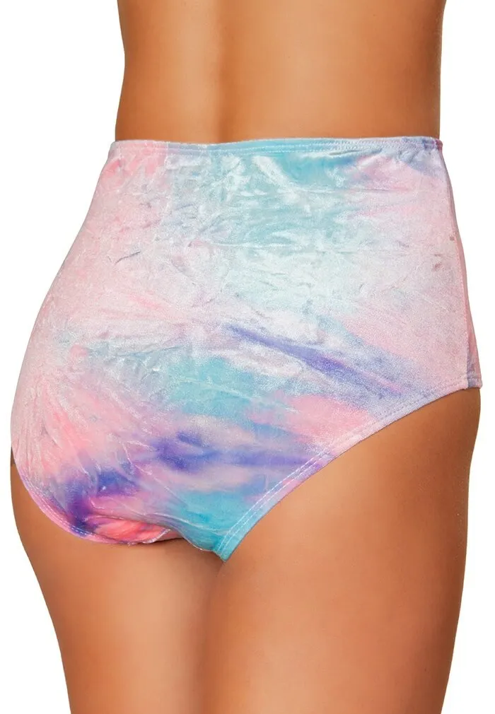 Blue Tie Dye Crushed Velvet High Waist Shorts