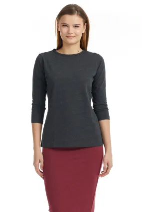 Charcoal 3/4 Sleeve Relaxed Fit Crewneck Cotton Shirt for Women