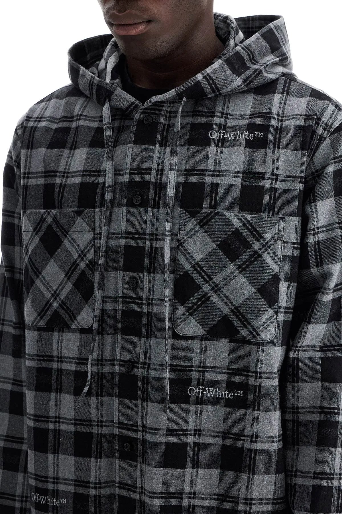 checked overshirt with hood