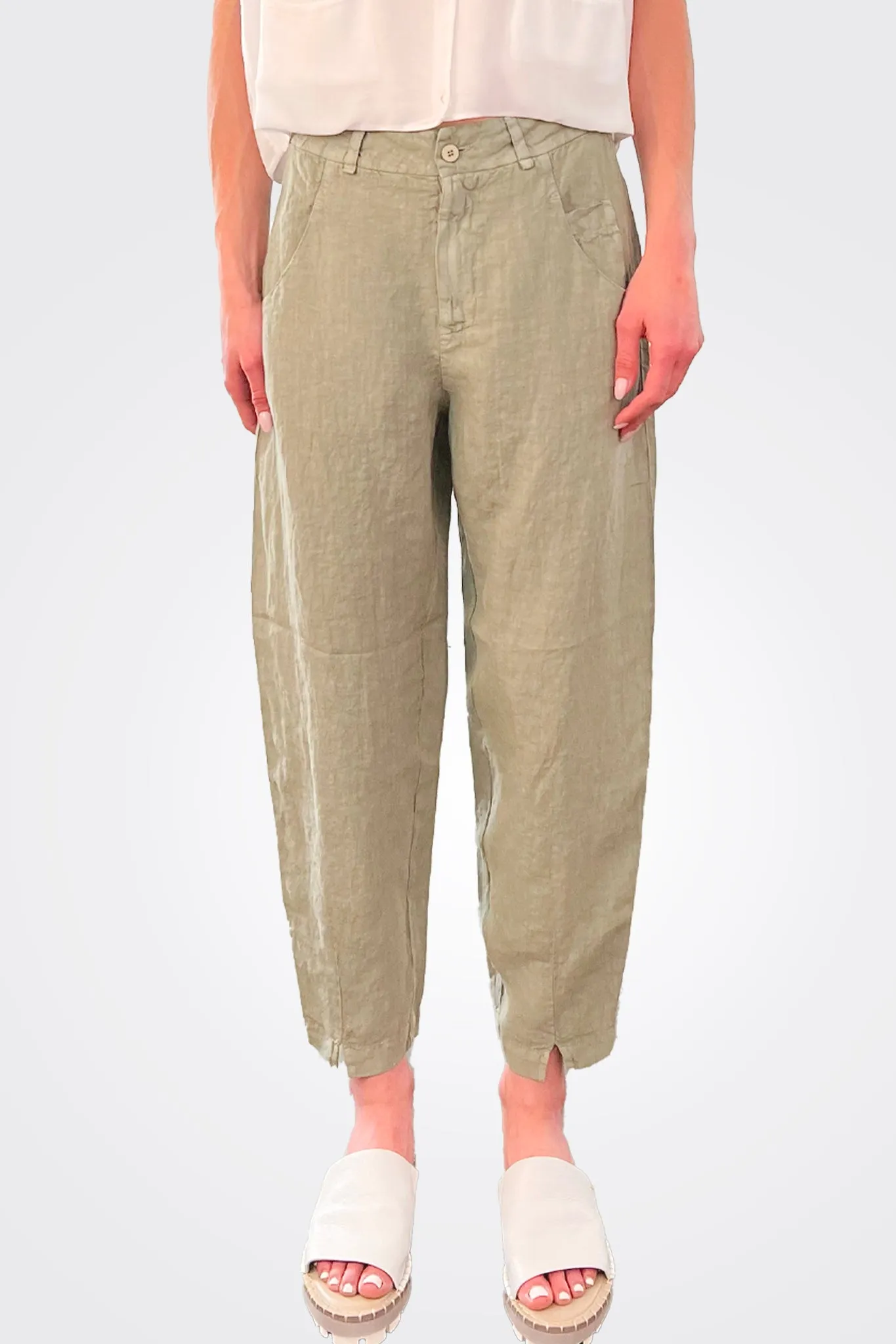 Comfort Fit Linen Trousers - Sage