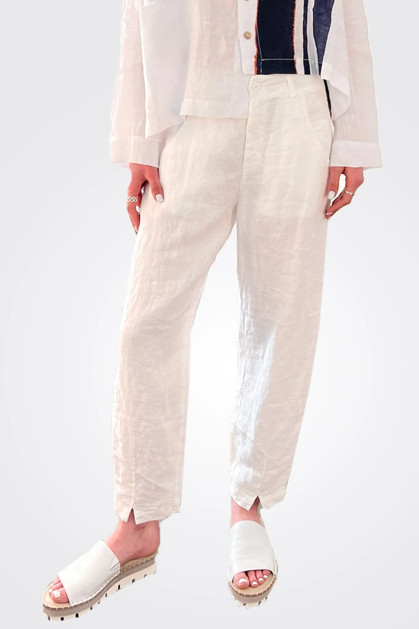 Comfort Fit Linen Trousers - White