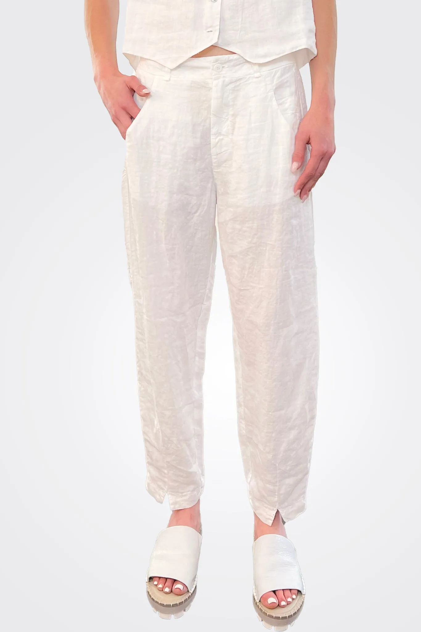 Comfort Fit Linen Trousers - White