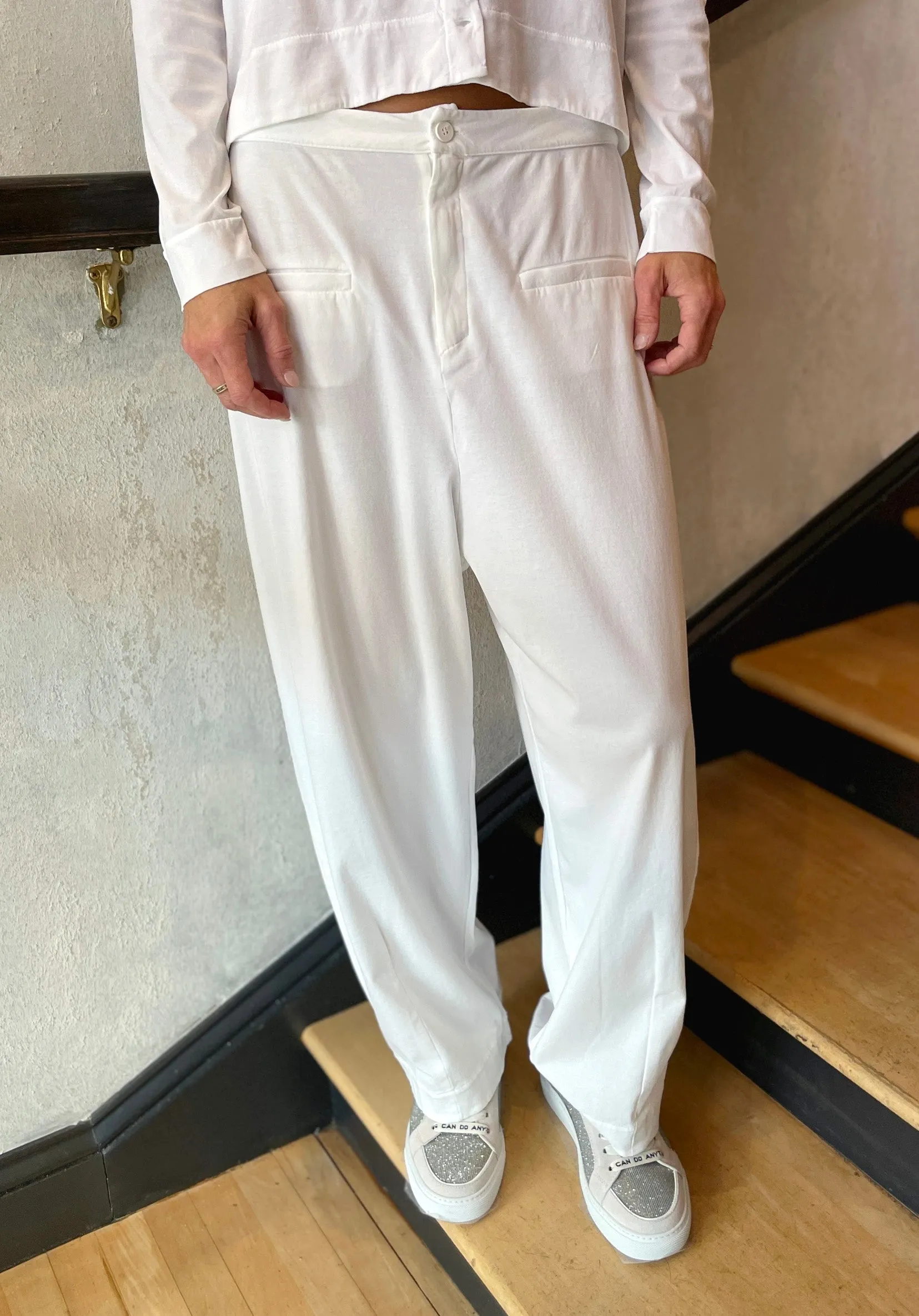 Comfort Fit Stretch Cotton Jersey Trousers - White