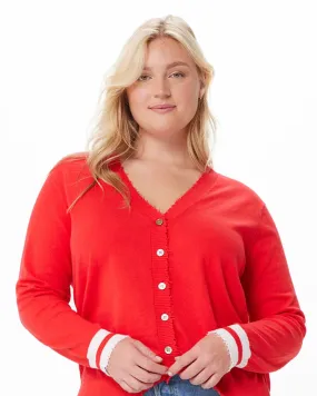 Cotton Cashmere Frayed Cardigan w/ Striped Cuff | Rouge