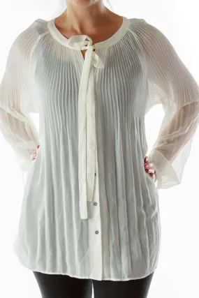 Cream Pleated Sheer Shirt