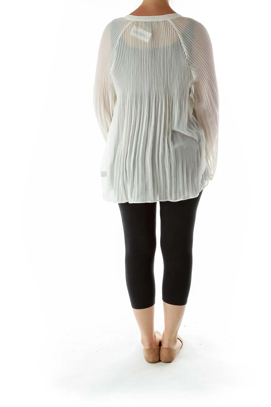 Cream Pleated Sheer Shirt