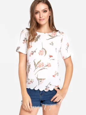 Custom Round Neck Floral Print Short Sleeve T-Shirts