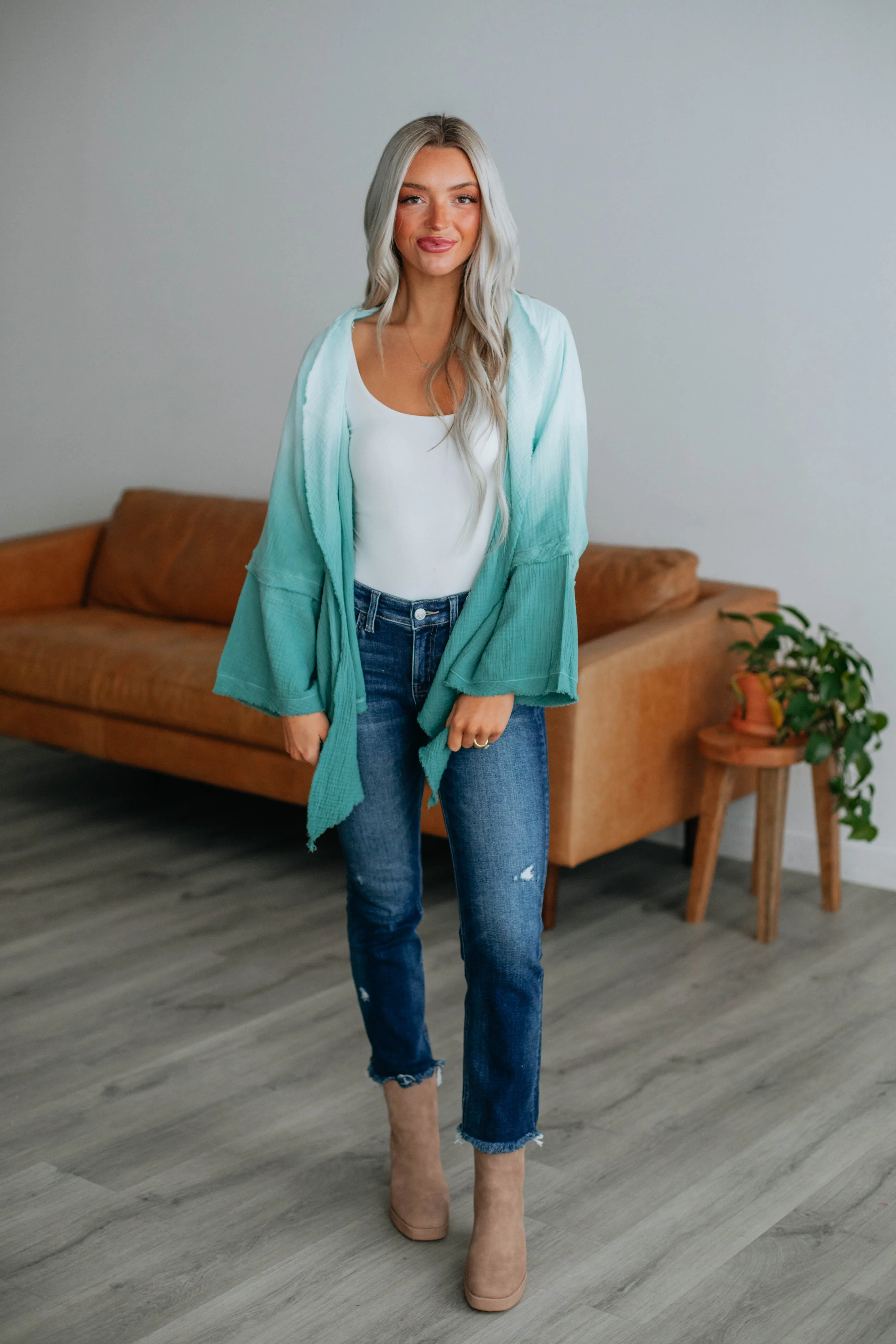 Dalma Textured Cardigan - Teal Mix