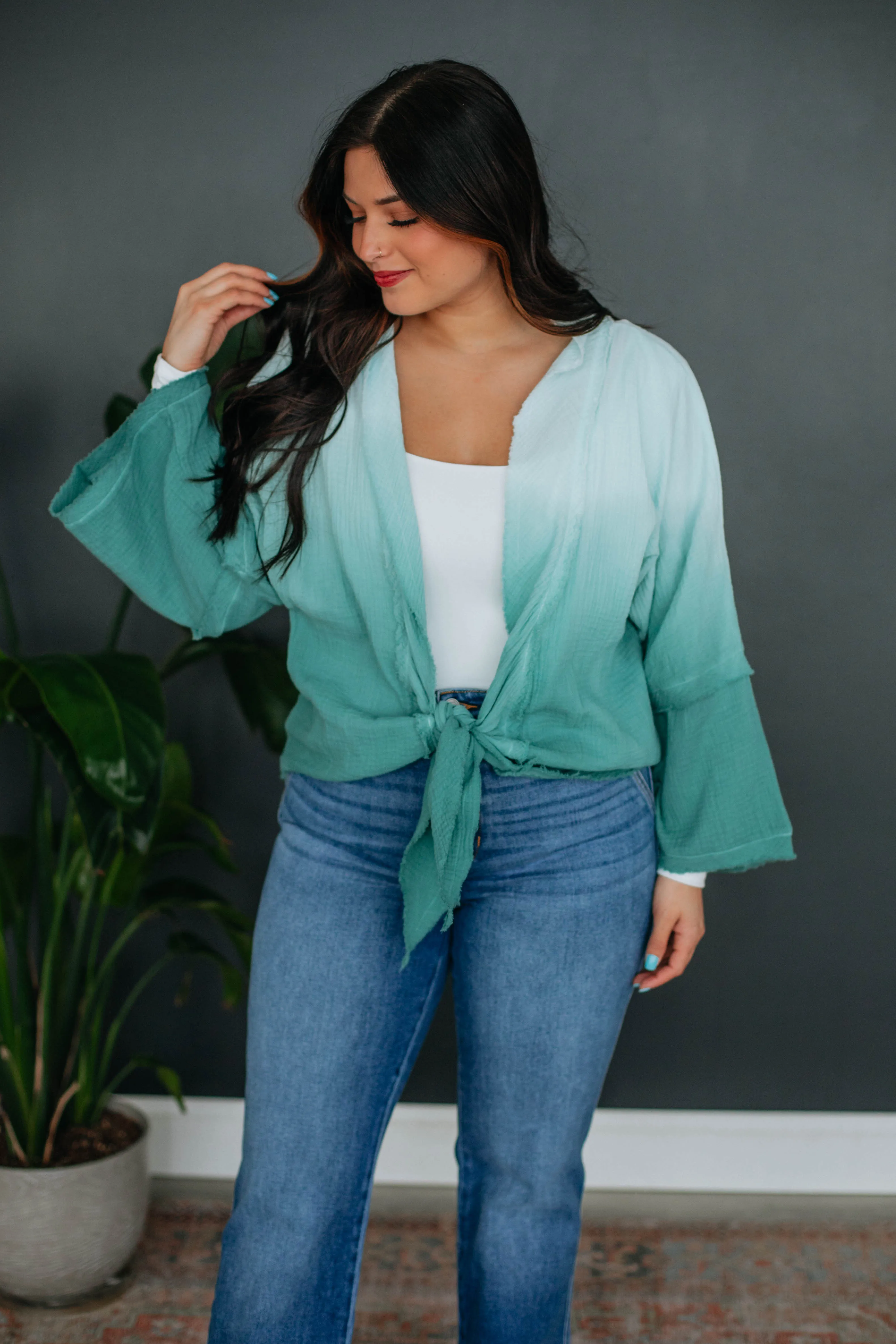 Dalma Textured Cardigan - Teal Mix