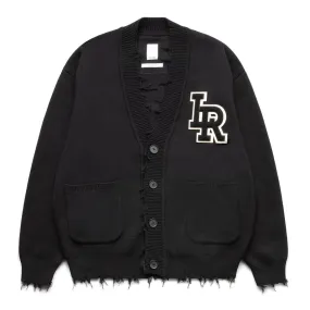 DAMAGED LETTERED CARDIGAN