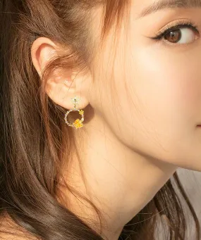 DIY Yellow Butterfly Floral Zircon Drop Earrings LY1785