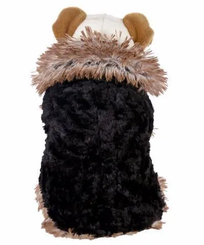 Dog Coat, Reversible - Fox Faux Fur with Cuddly Fur in Black