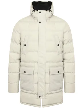 Edmonton Longline Quilted Puffer Coat with Hood In True Ivory - Tokyo Laundry