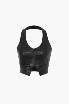 Faux Leather Halter Cami Top