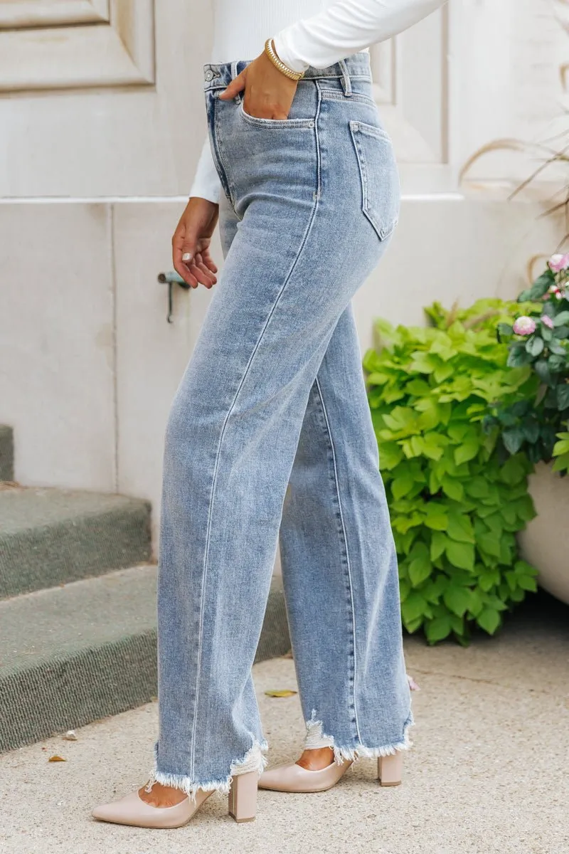 Hidden Medium Wash Frayed Straight Leg Jeans - FINAL SALE