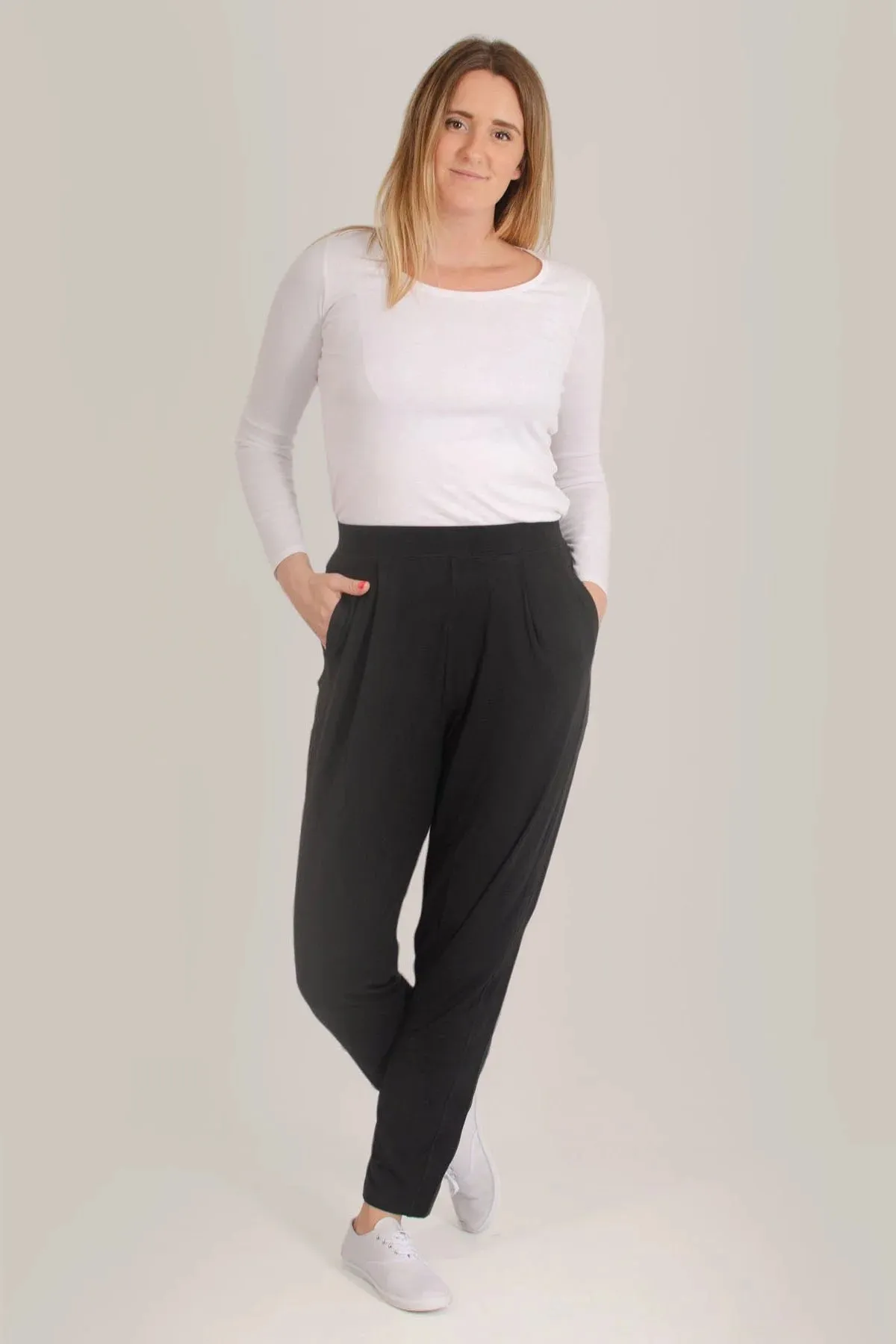 Jersey Pleat Front Tapered Trousers