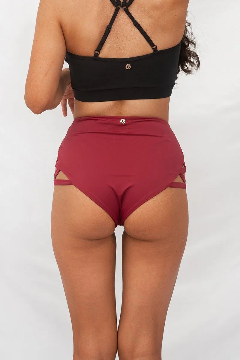 Lunalae High Waist Cross Section Shorts - Wine