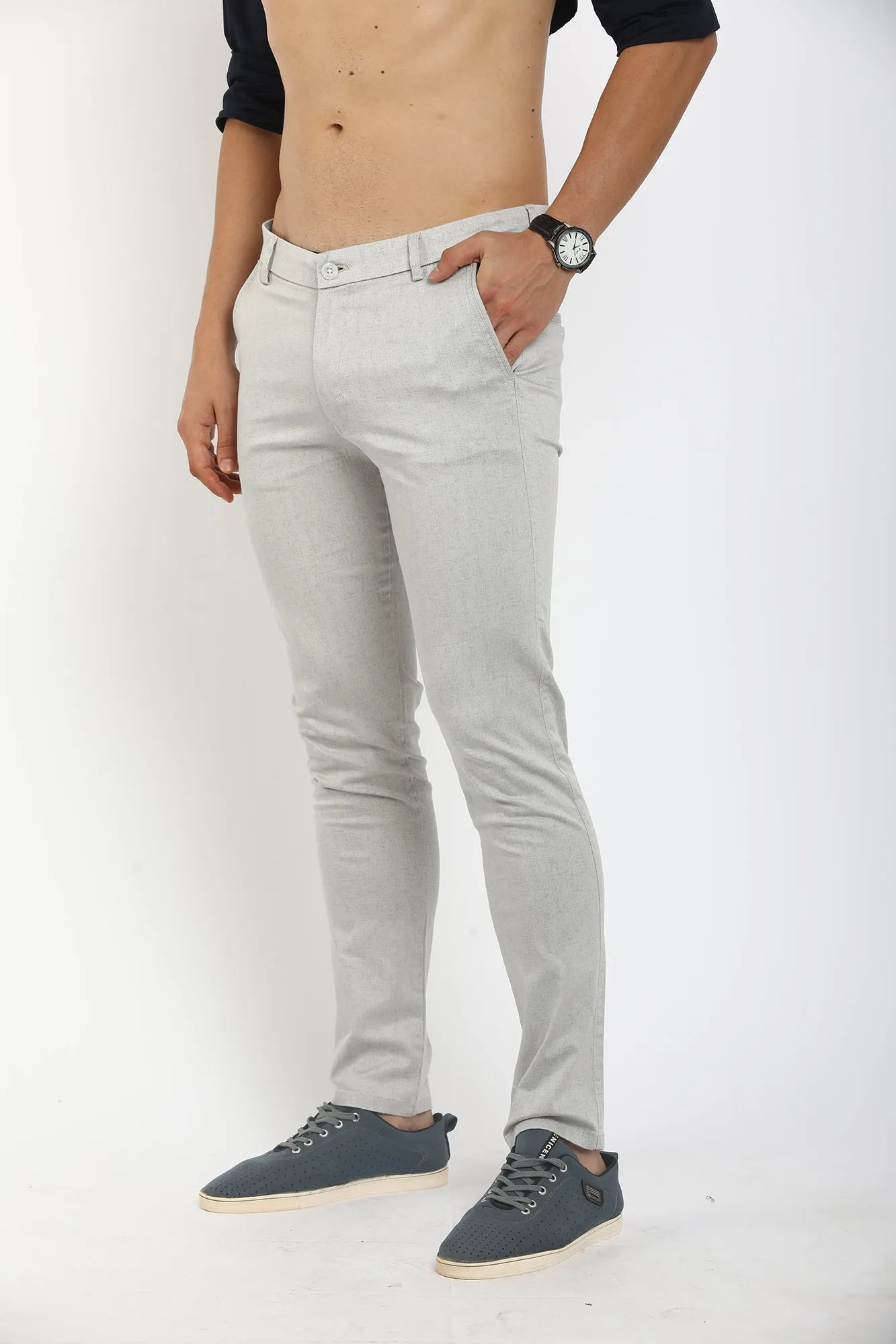 Men Sliver Color Comfort Fit Trousers (CH3004)