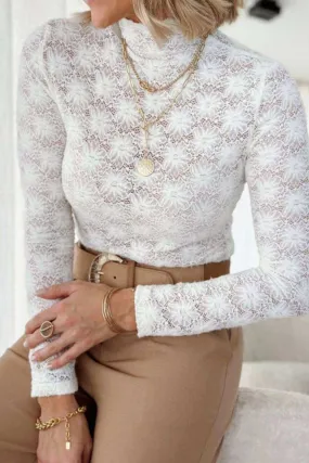 Mock Neck Long Sleeve Lace Tops