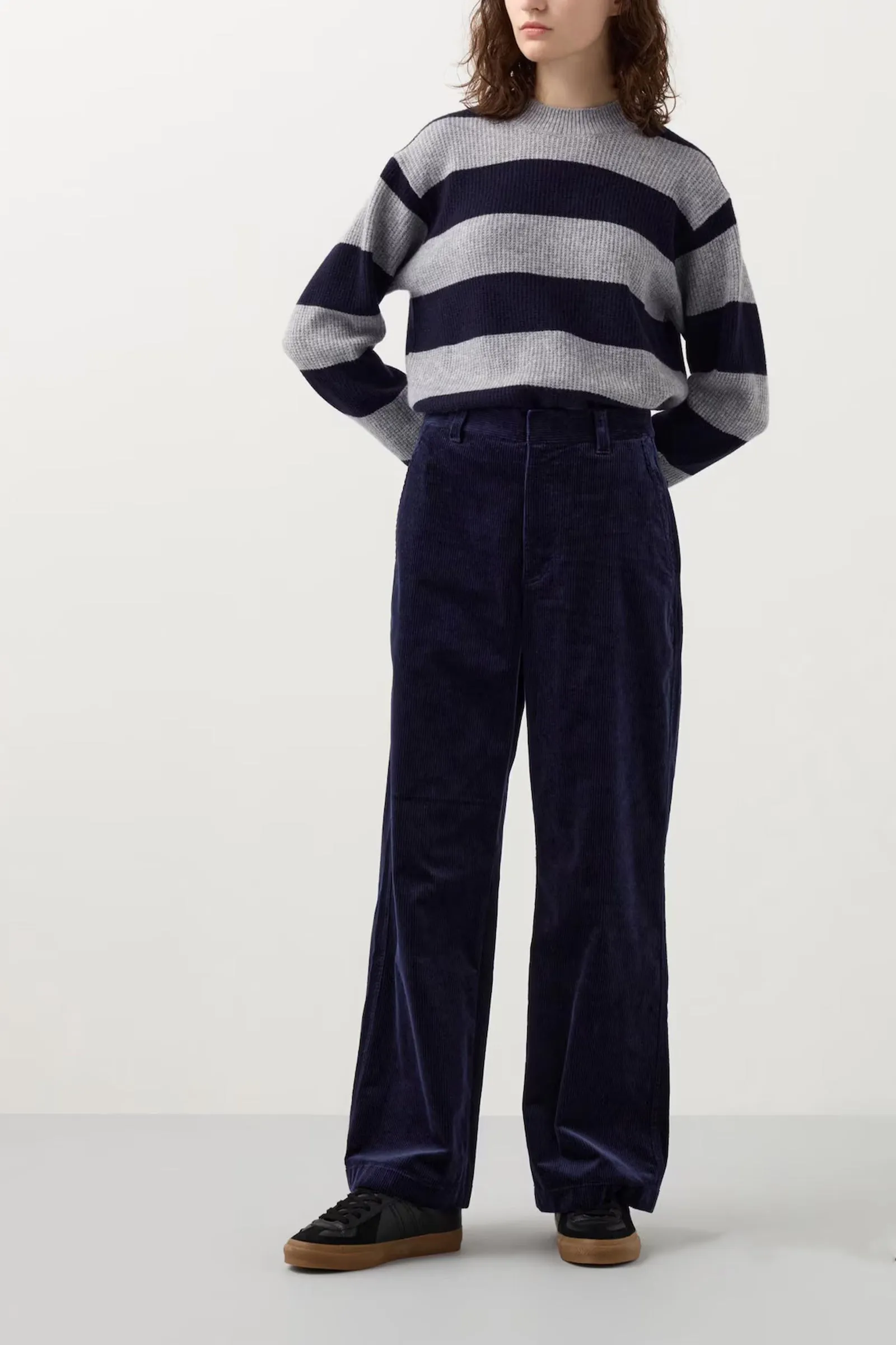 Navy Corduroy Wide Trousers