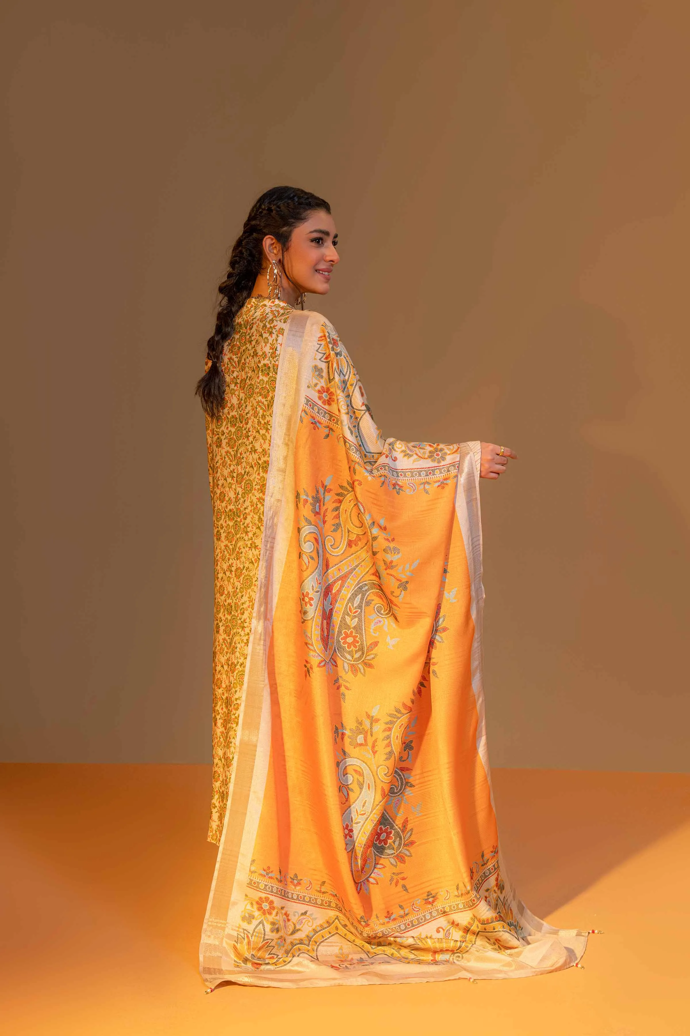 Nishat Linen Silk Collection – 3 Piece - Printed Embroidered Suit - 42306469