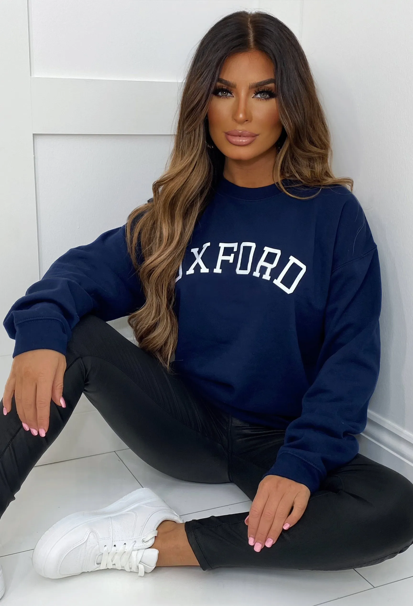 Oxford Days Navy Oxford Printed Sweatshirt