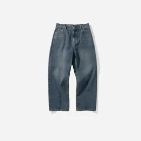 PIN TUCK LOOSE FIT JEANS - INDIGO WASHED