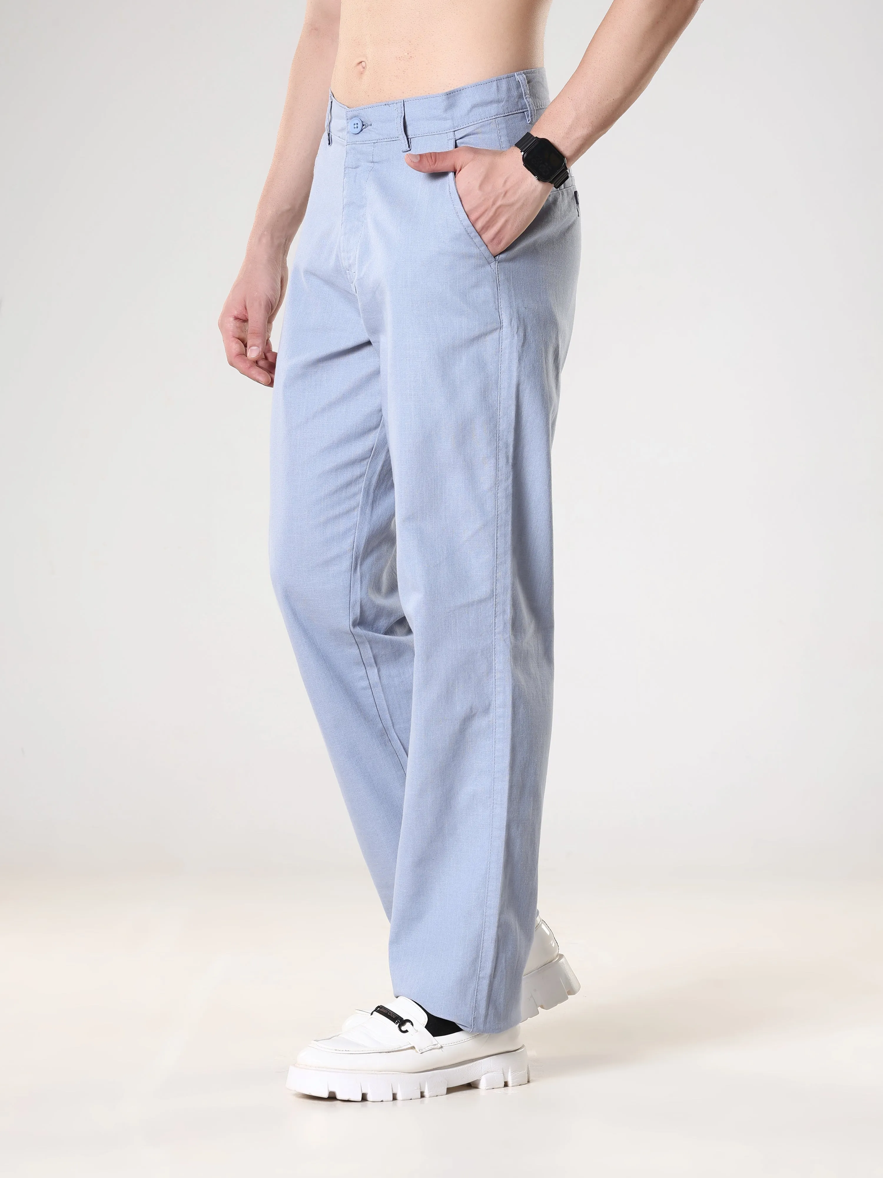 Piper - Comfort Fit Linen Trouser - Blue