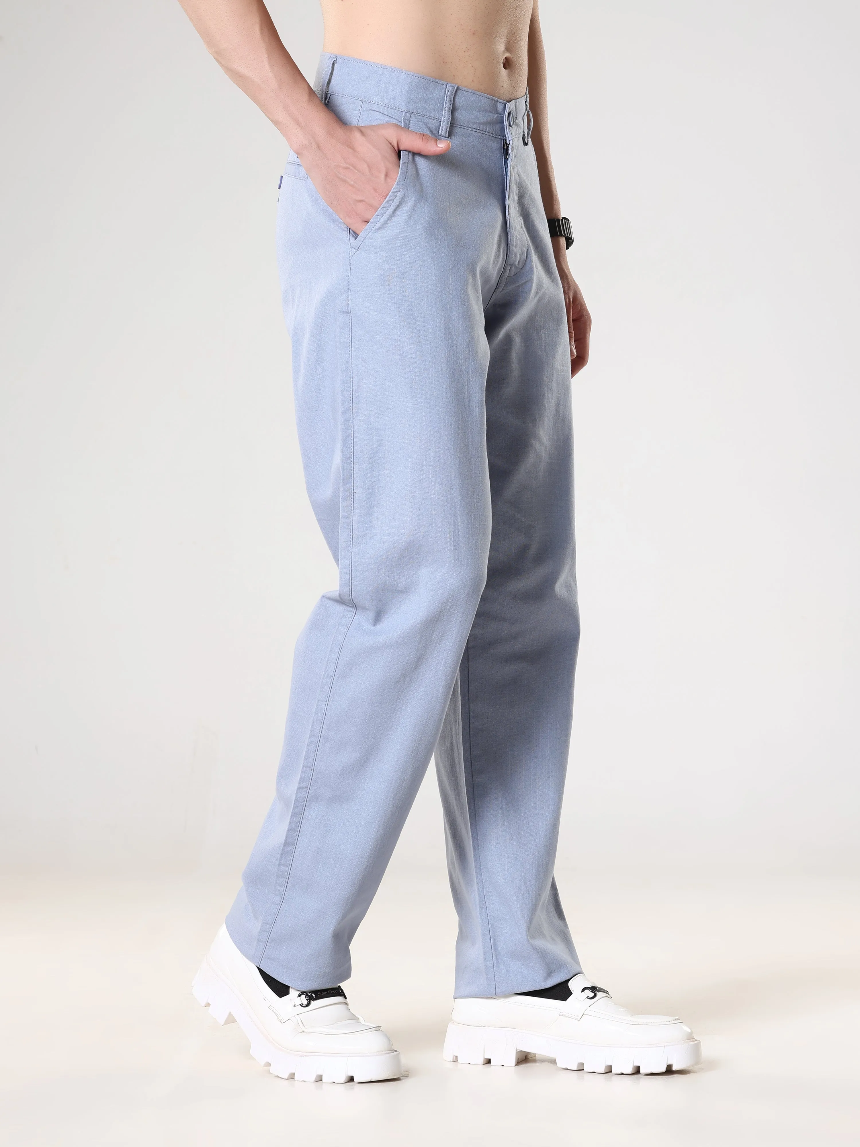 Piper - Comfort Fit Linen Trouser - Blue