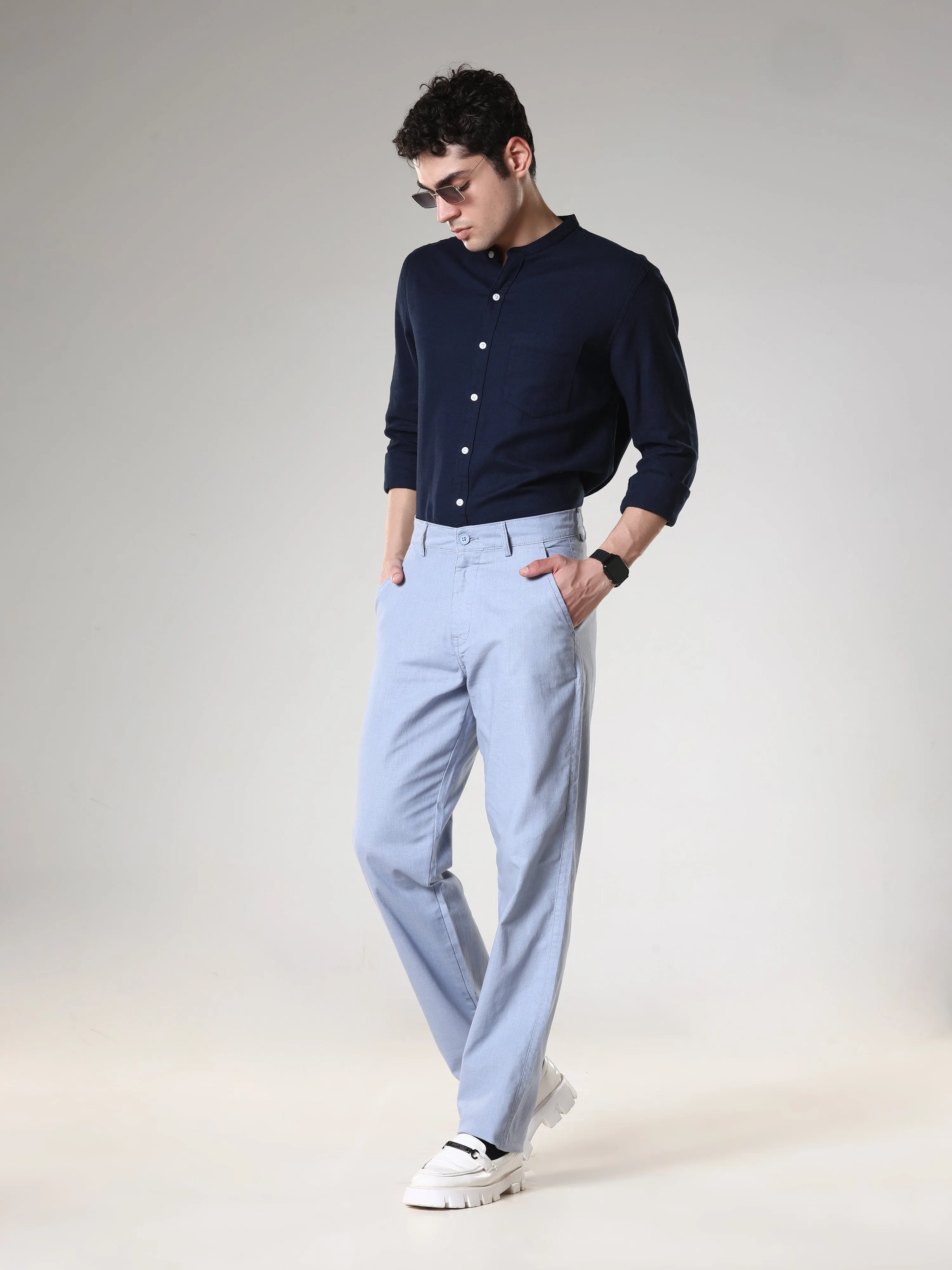 Piper - Comfort Fit Linen Trouser - Blue