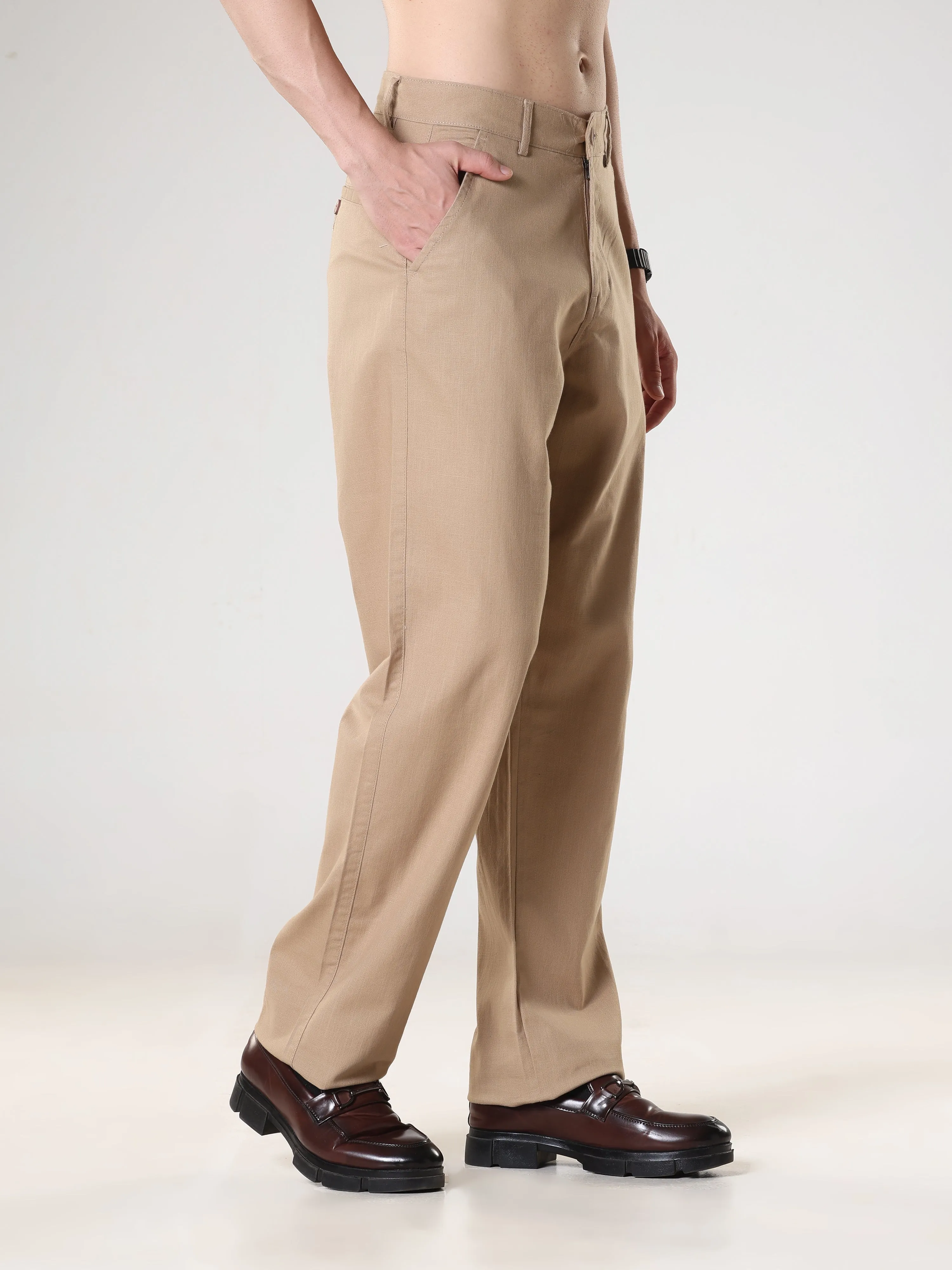 Piper - Comfort Fit  Linen Trouser - Khaki