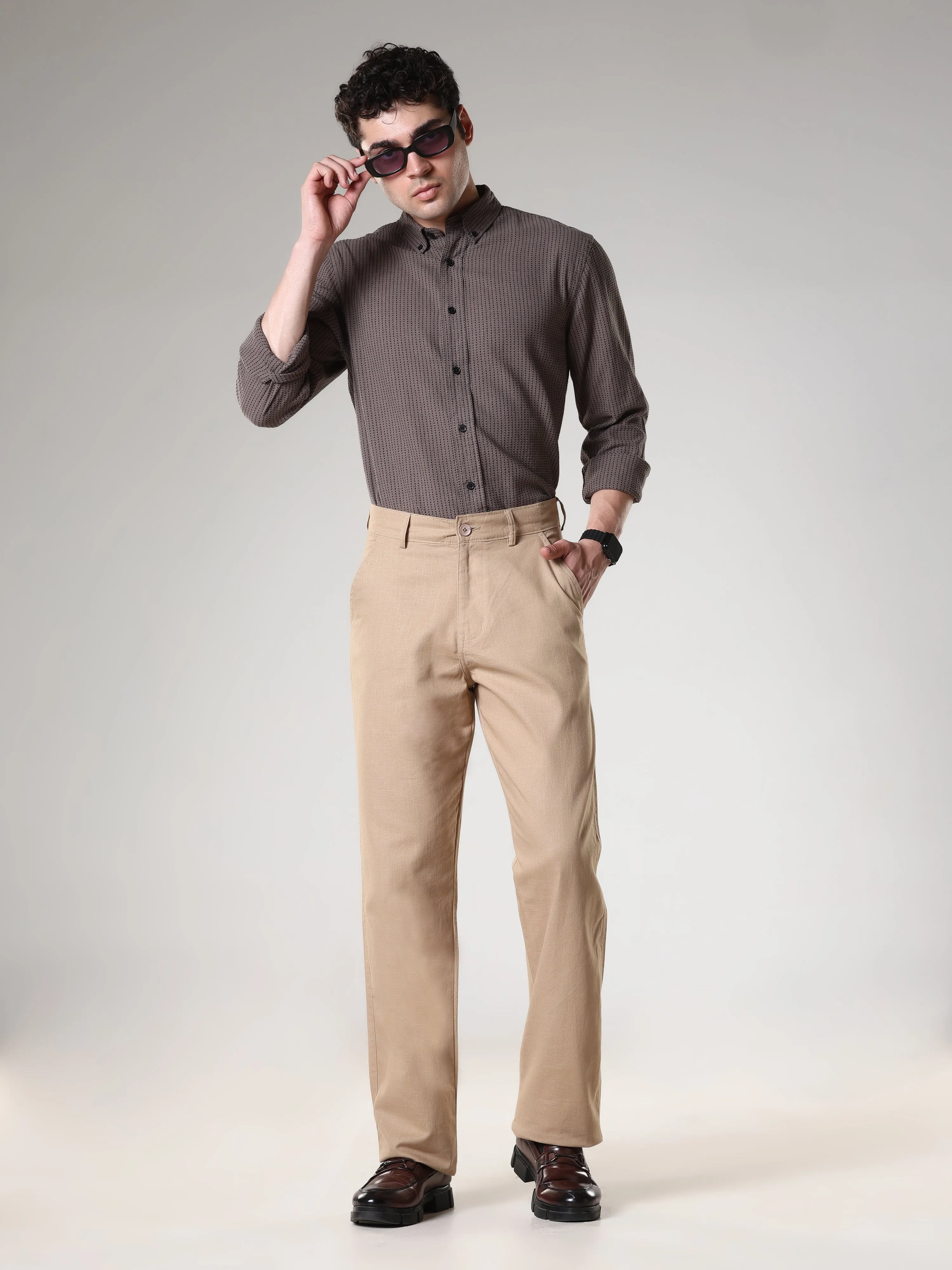 Piper - Comfort Fit  Linen Trouser - Khaki