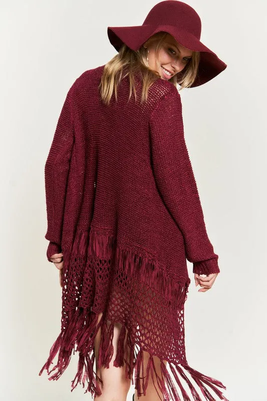 Plus Fringe Knit Cardigan