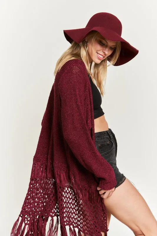 Plus Fringe Knit Cardigan