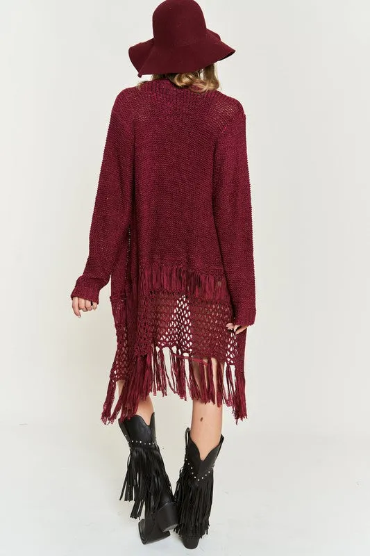 Plus Fringe Knit Cardigan