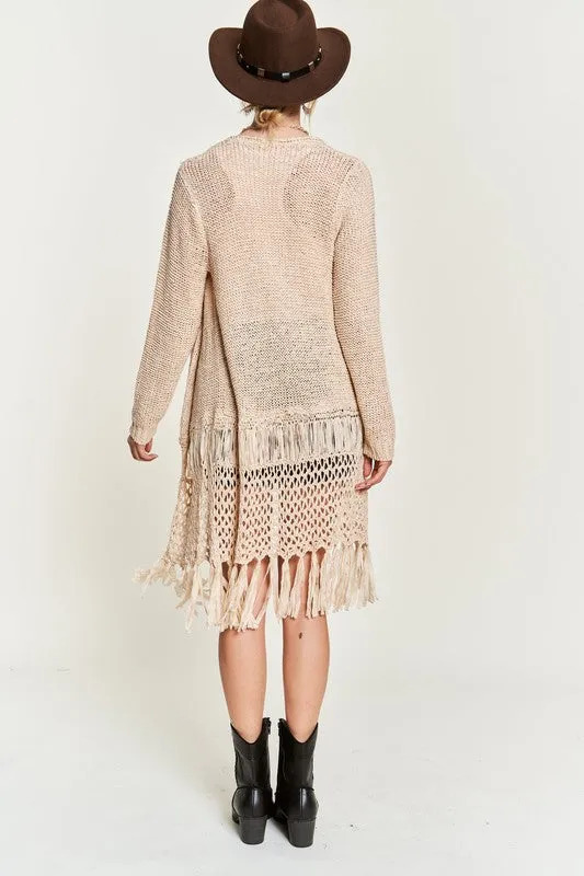 Plus Fringe Knit Cardigan