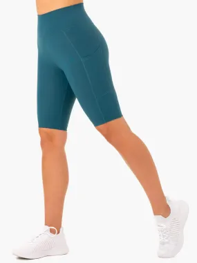 Reset High Waisted Pocket Bike Shorts - Teal