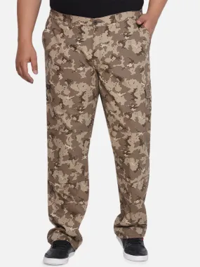 Santonio - Plus Size Men's Brown Regular Fit Pure Cotton Camouflage Printed Trousers