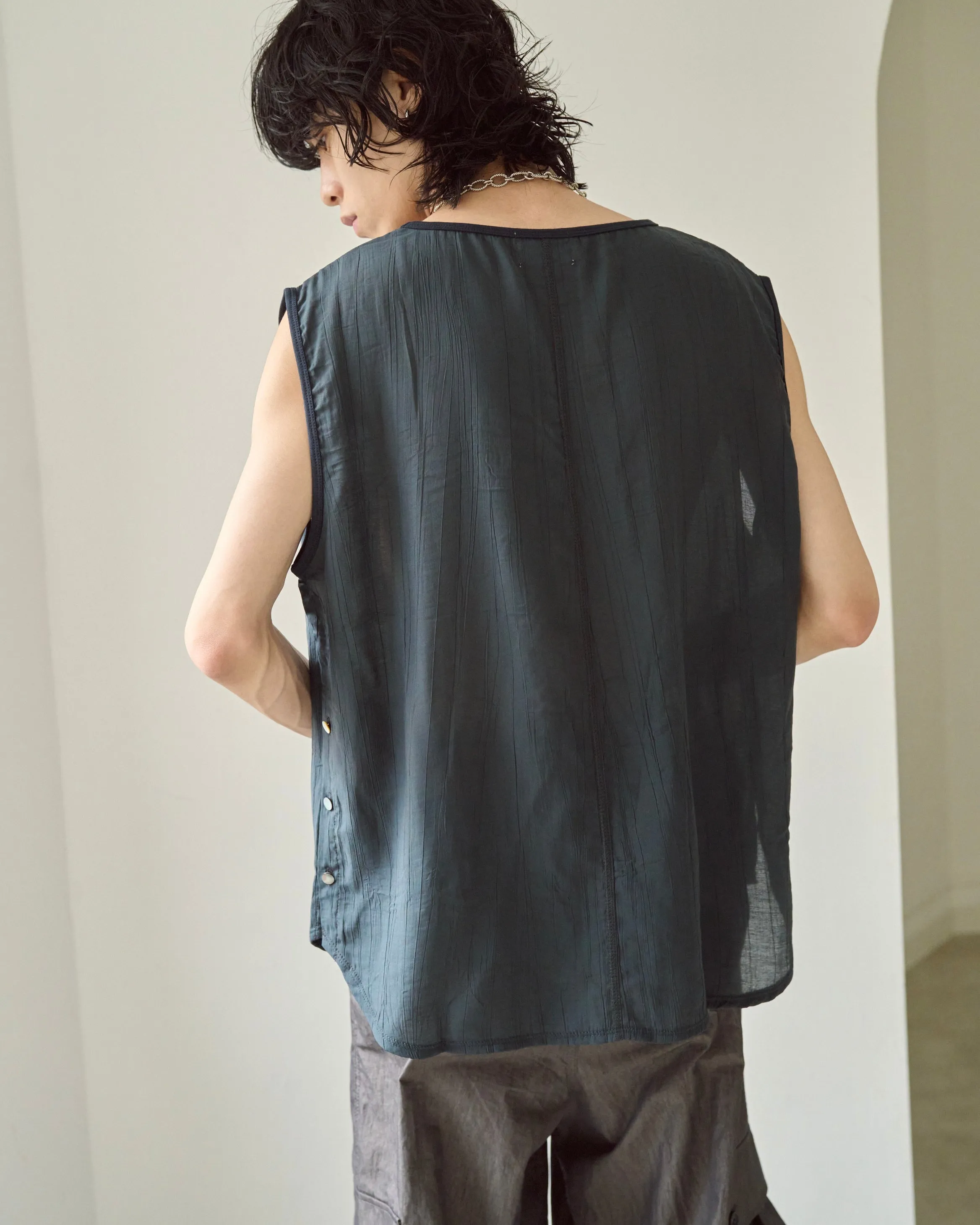 sleeve less semi-sheer tops