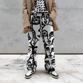 Street trend woolen printed trousers