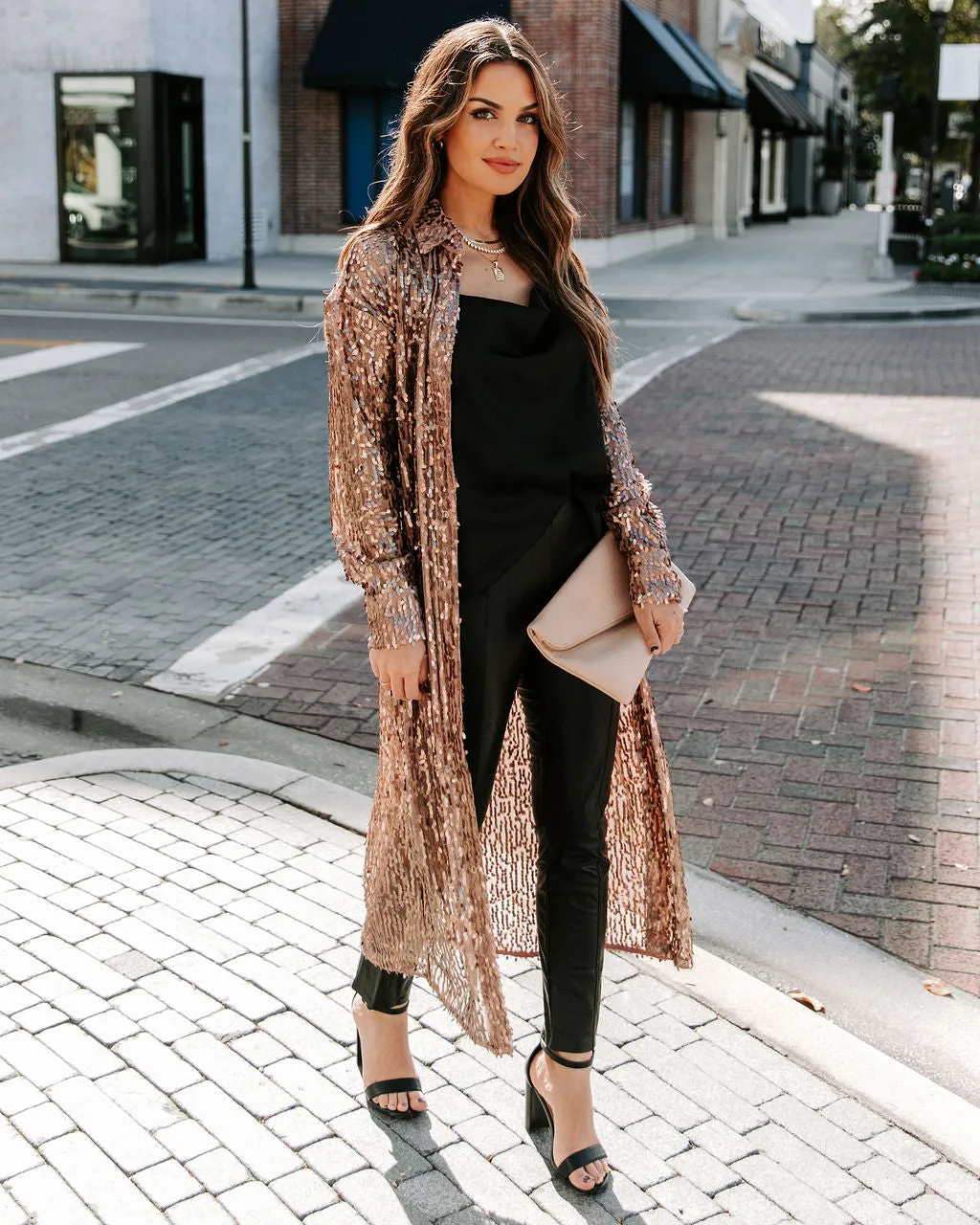 TastyHottie - Mixer Button Down Sequin Duster - Copper