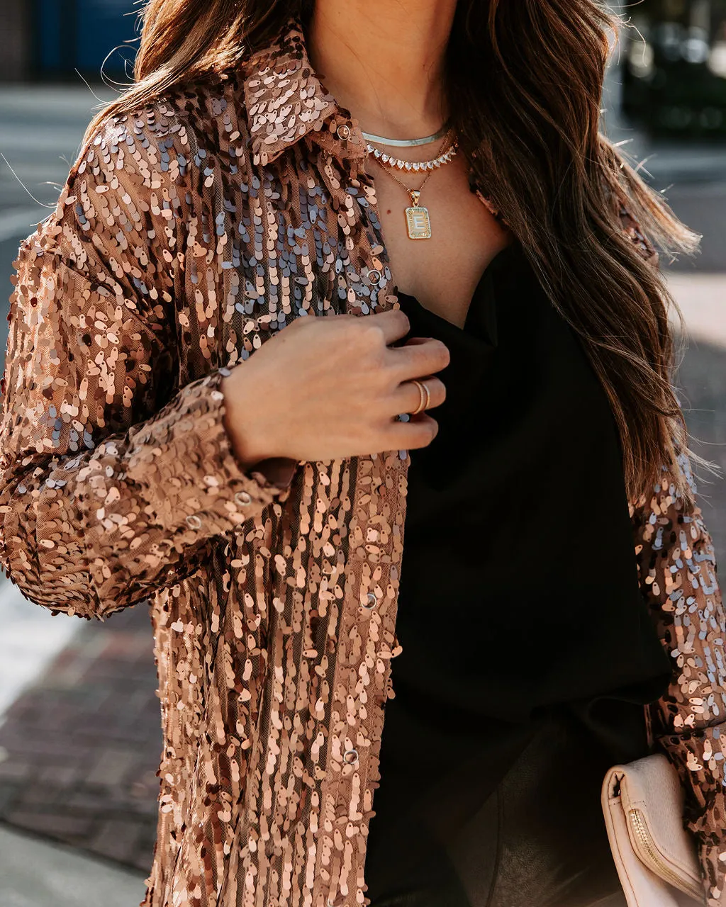 TastyHottie - Mixer Button Down Sequin Duster - Copper